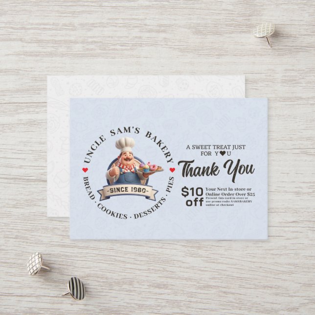 Carte De Réduction Bakery Pastry Chef Cake Baker Thank You Promo Code (Devant/Arrière en situation)