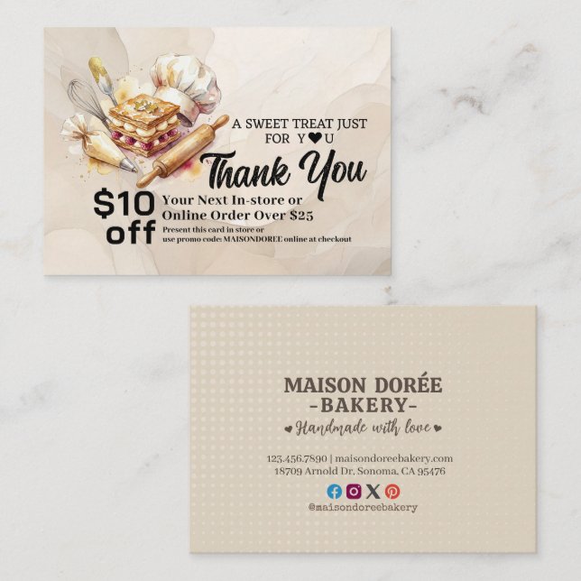 Carte De Réduction Bakery Pastry Chef Cake Baker Thank You Promo Code (Devant / Derrière)