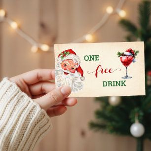 Carte De Réduction Billet de boisson gratuite Père Noël vintage pour