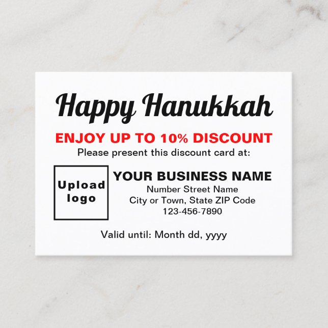 Carte de réduction blanche de Hanukkah d'affaires (Devant)