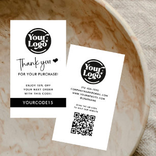 Carte De Réduction Blancs Merci Commande Business Logo QR Code Retail