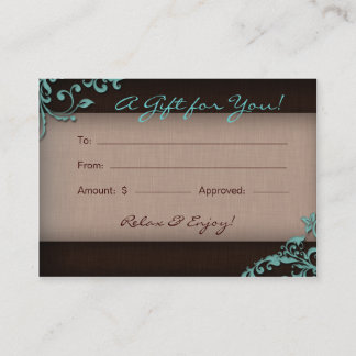 Carte De Réduction Bleu Brown floral de toile de spa de chèque-cadeau