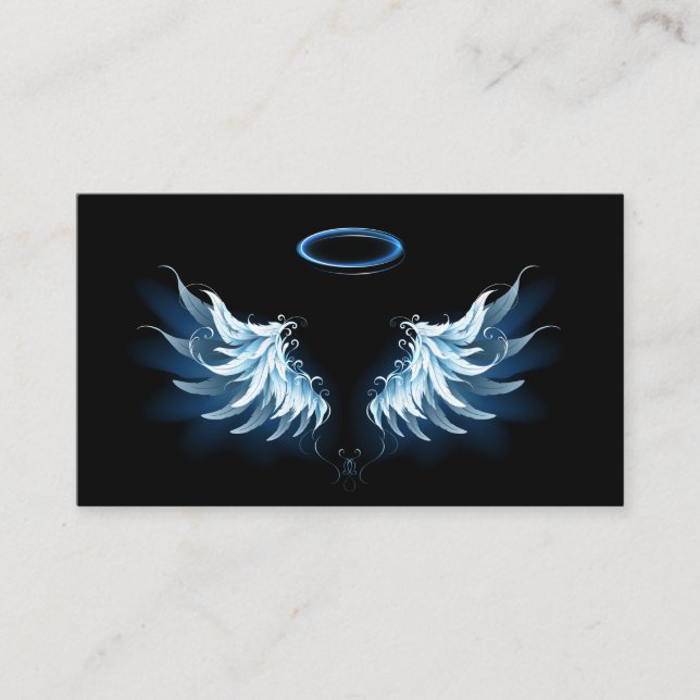 Carte De Réduction Blue Glowing Angel Wings on black background (Devant)