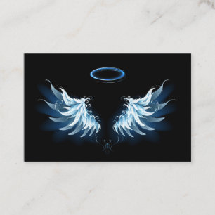 Carte De Réduction Blue Glowing Angel Wings on black background