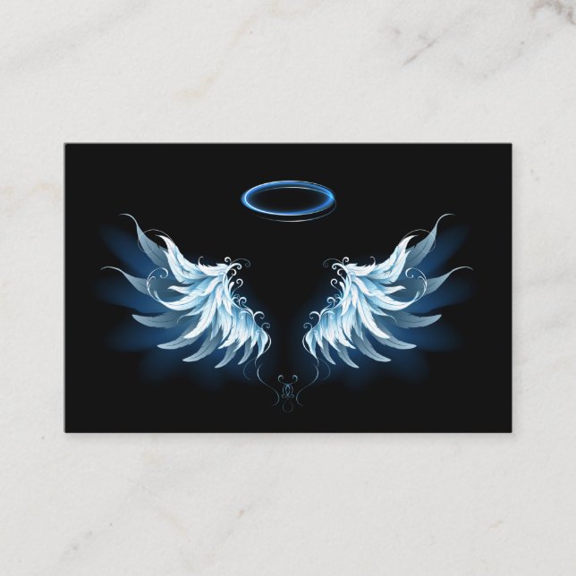 Carte De Réduction Blue Glowing Angel Wings on black background (Devant)