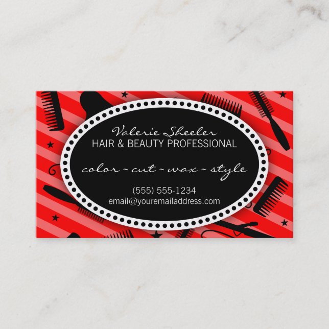 Carte De Réduction Bon rouge classique de cheveux et de beauté (Devant)