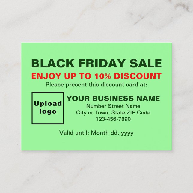 Carte De Réduction Business Black Vendredi Vente sur Light Green (Devant)