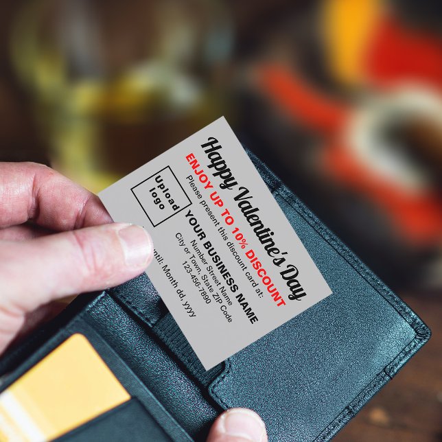 Carte de réduction Business Valentine Grey (Attract more customers this Valentine's Day. Business Valentine gray discount card.)