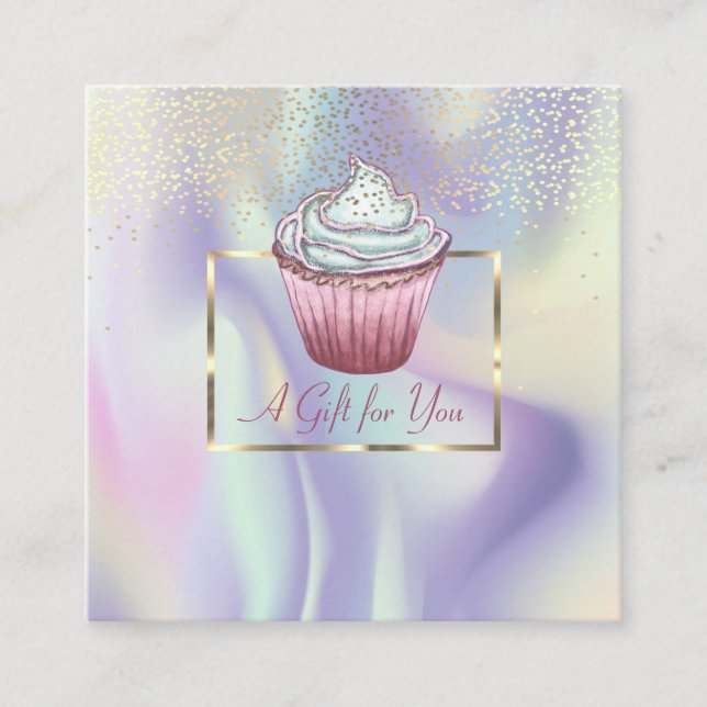 Carte De Réduction Cadre holographique moderne, confettis, cupcake (Devant)