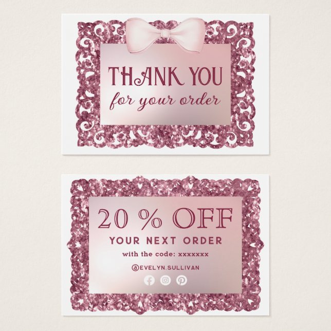 carte de réduction cadre pailleté rose (Devant & derrière)