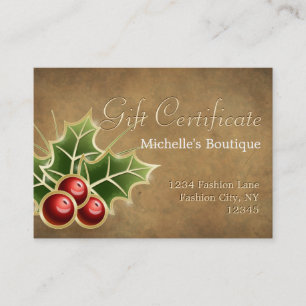Carte De Réduction Certificat-prime brillant de Noël de baie de houx