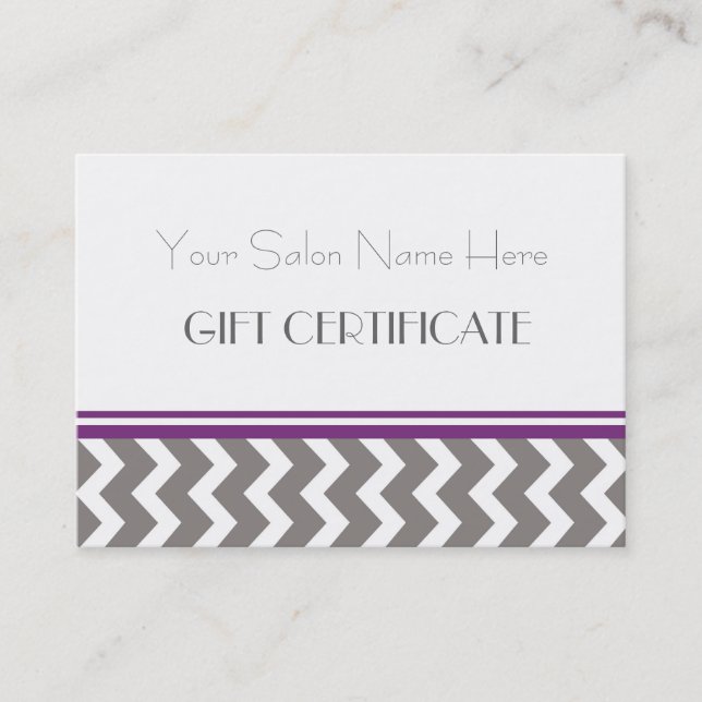 Carte De Réduction Certificat-prime de salon Chevron gris pourpre (Devant)