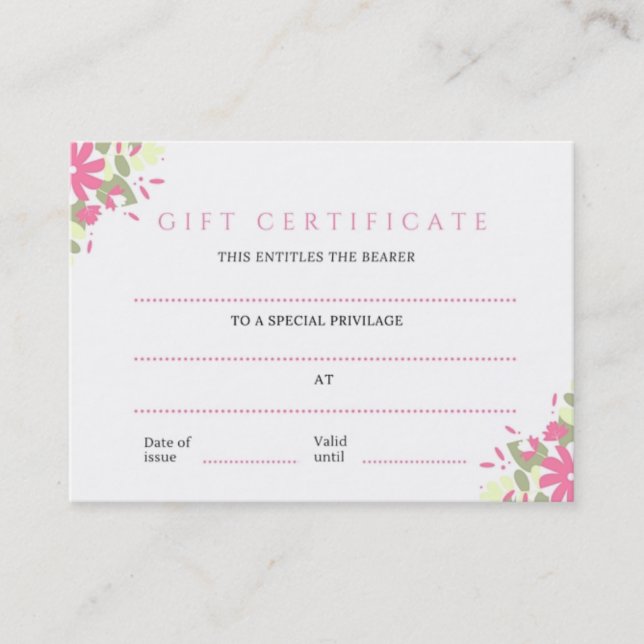 Carte De Réduction Certificat-prime floral assez rose d'affaires (Devant)