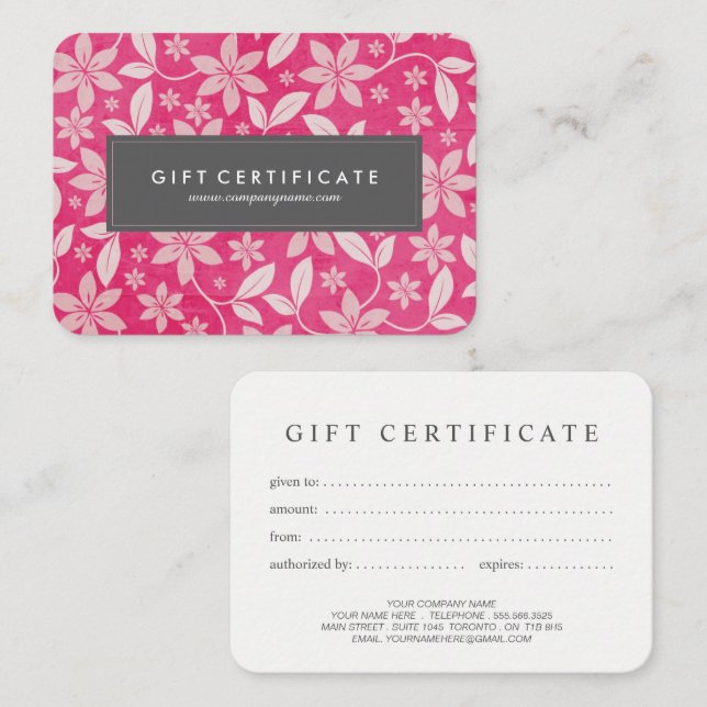Carte De Réduction Certificat-prime floral personnalisable chic (Devant / Derrière)