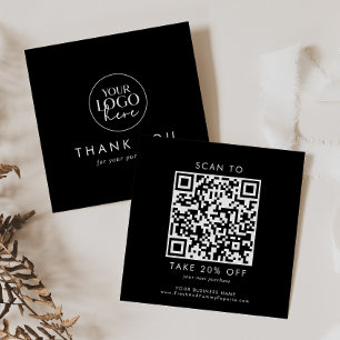 Carte De Réduction Chic Black Business Logo QR Code Merci