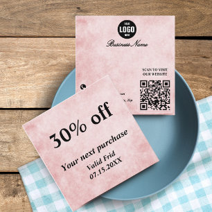 Carte De Réduction Chic Pastel Rose & Or QR Code Loyauté Rabais