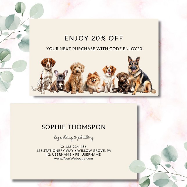 Carte De Réduction Chien et animaux de compagnie chien marchant (Créateur téléchargé)