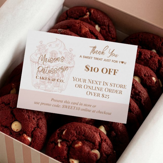 Carte De Réduction Code promo de remerciement pour gâteau de pâtisser (Baker Cupcake Thank You Promo Code Pastry Bakery Discount Card)