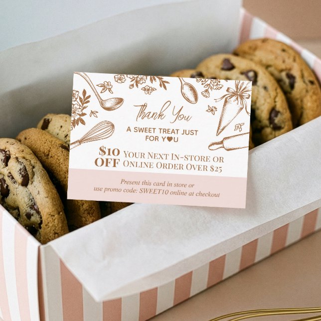 Carte De Réduction Code promo de remerciement pour ustensiles de boul (Baking Utensils Thank You Promo Code Bakery Logo Discount Card)
