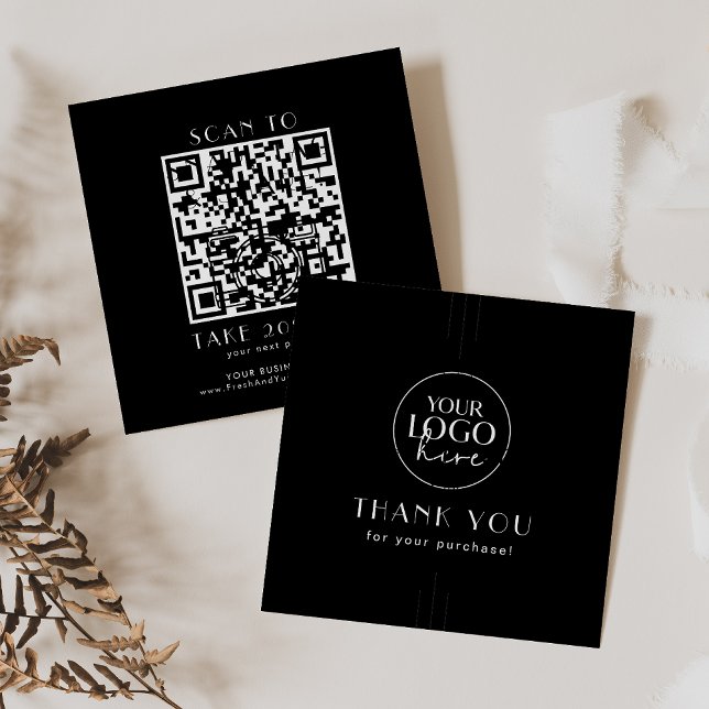 Carte De Réduction Code QR du logo de l'entreprise EVERLY Black Merci (EVERLY Black Business Logo QR Code Thank You Discount Card)
