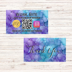 Carte De Réduction Code QR Instagram Entreprise Aquarelle Merci