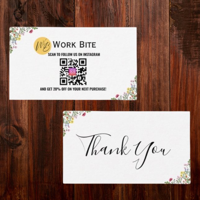 Carte De Réduction Code QR Instagram Merci Wildflower   (Créateur téléchargé)