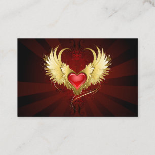 Carte De Réduction Coeur rouge avec ailes d'or