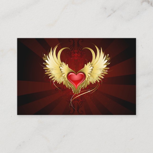 Carte De Réduction Coeur rouge avec ailes d'or (Devant)