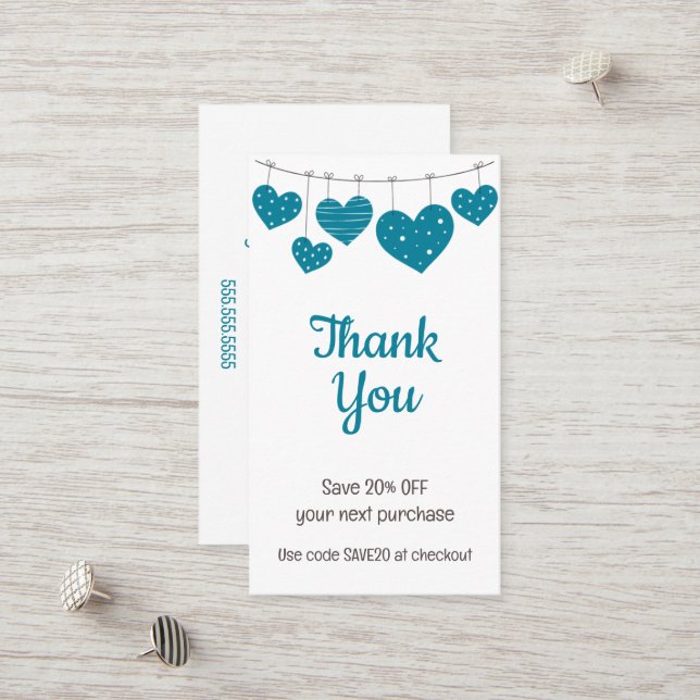 Carte de réduction Coeur turquoise Garland (Devant/Arrière en situation)