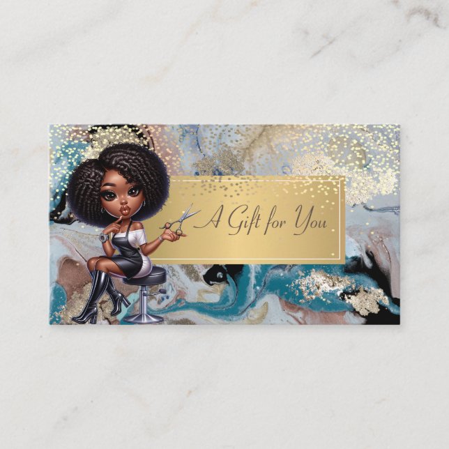 Carte De Réduction Coiffeur Afro-Américain Marbre, Confetti  (Devant)