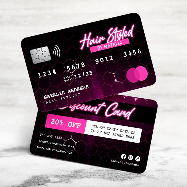 Carte De Réduction Coiffeur Professionnel Black et Rose (Créateur téléchargé)