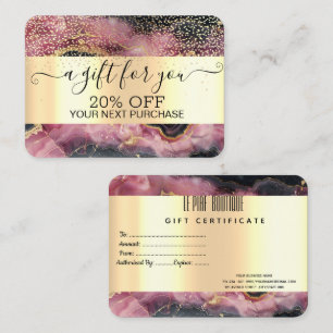 Carte De Réduction Confetti doré chic, Marbre bordeaux doré