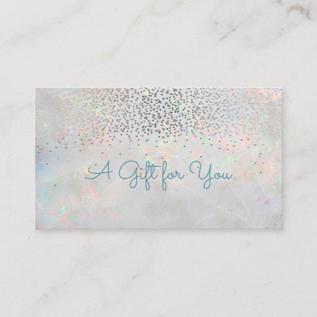 Carte De Réduction Confetti Opale Holographique Moderne Élégant (Devant)