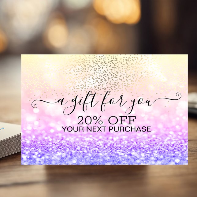 Carte De Réduction Confettis dorés chic, Bokeh ombré pailleté (Créateur téléchargé)