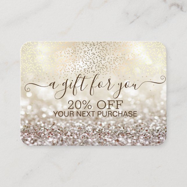Carte De Réduction Confettis dorés chic, Bokeh pailleté (Devant)