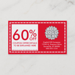 Carte De Réduction coupon. (couleur personnalisable)