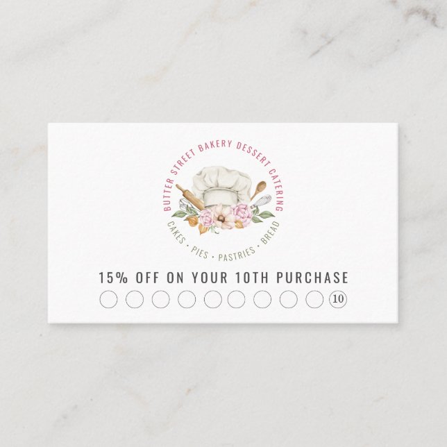 Carte De Réduction Cuisinier boulanger pâtissier Chef Aquarelle Usten (Devant)