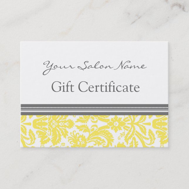 Carte De Réduction Damassé de gris de jaune de certificat-prime de (Devant)
