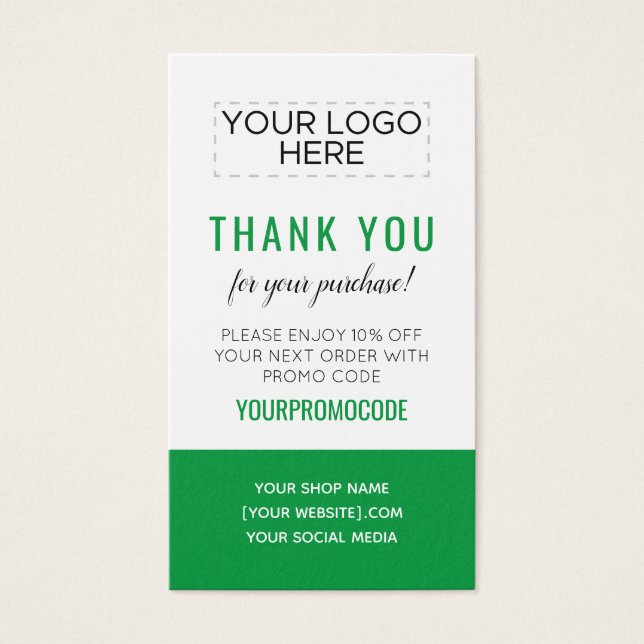 Carte de réduction de code Promo personnalisée ver (Devant)