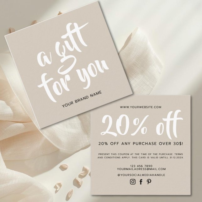 Carte de réduction de coupon de script beige moder (Créateur téléchargé)