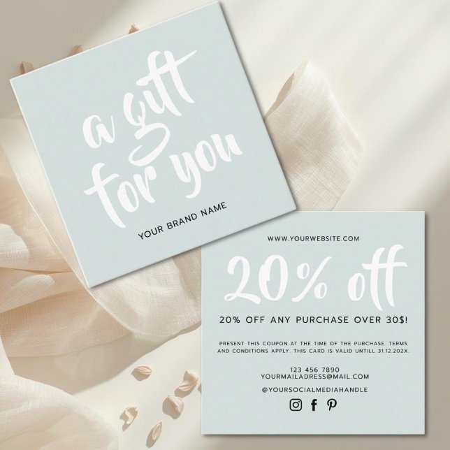 Carte de réduction de coupon de script bleu clair  (Créateur téléchargé)