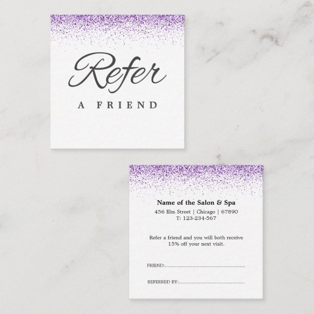 Carte de réduction de salon violet pailleté de lux (Devant / Derrière)