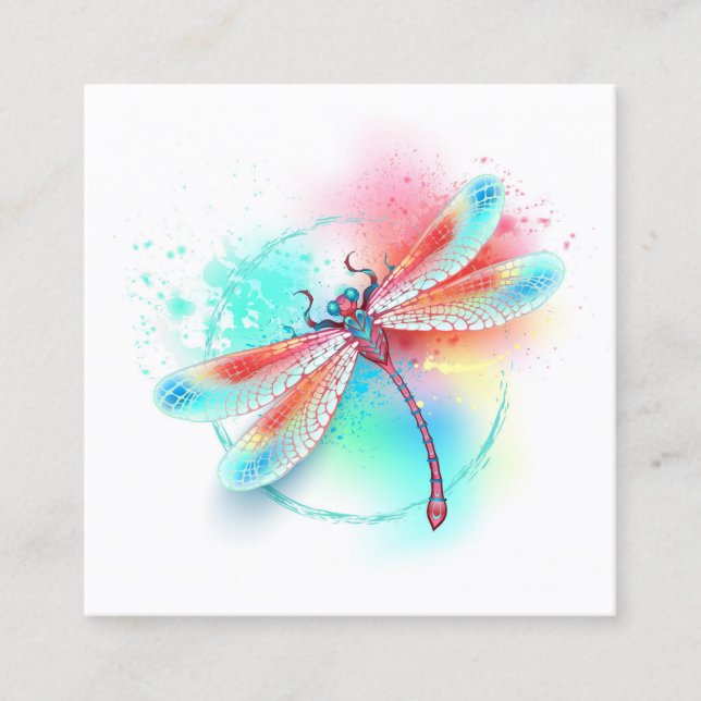 Carte De Réduction Dragonfly rouge sur l'arrière - plan aquarelle (Devant)