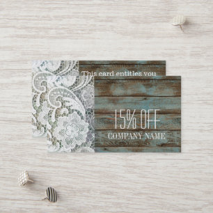 Carte De Réduction élégant blanc dentelle bleu grange bois rabais