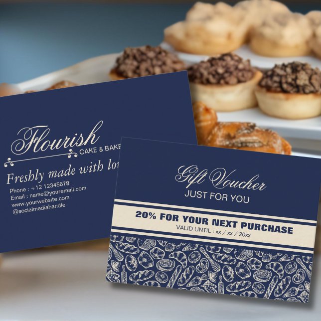 Carte De Réduction Elegant Classic Navy Blue Bakery Discount Card (Créateur téléchargé)