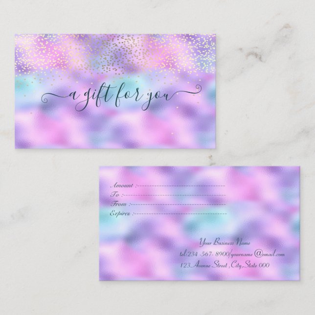 Carte De Réduction Élégant Confetti Ombre Holographique Iridescente (Devant / Derrière)