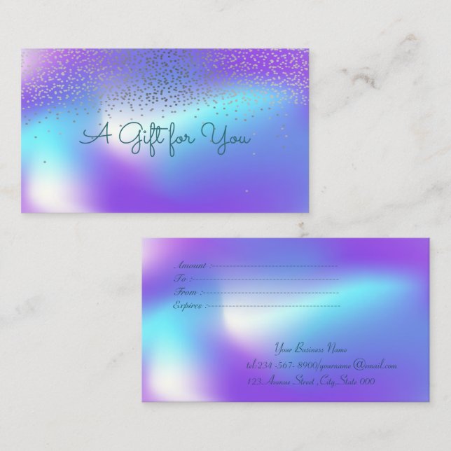 Carte De Réduction Élégant Confetti Ombre moderne Holographique (Devant / Derrière)