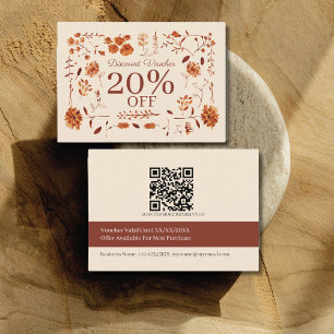 Carte De Réduction Élégant Floral Bohème Brun Rustique d'Automne