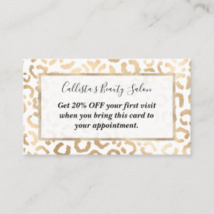 Carte De Réduction Elegant Gold White Leopard Cheetah Animal Print