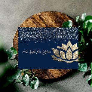 Carte De Réduction Élégant Lotus Pailleté Or,Confettis,Bleu Marine